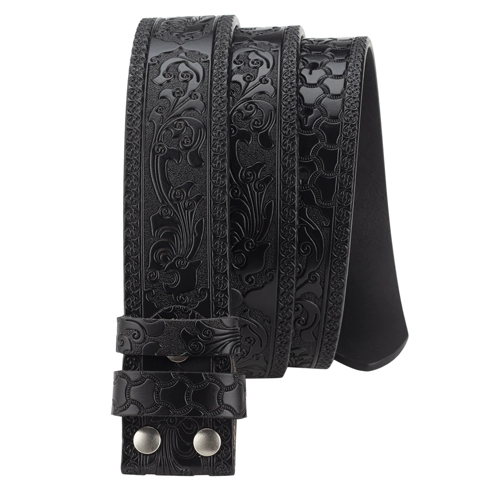 TrailFlora™ 3.8cm Vintage Embossed Leather Belt Strap – No-Buckle Floral Design for Men & Women 1