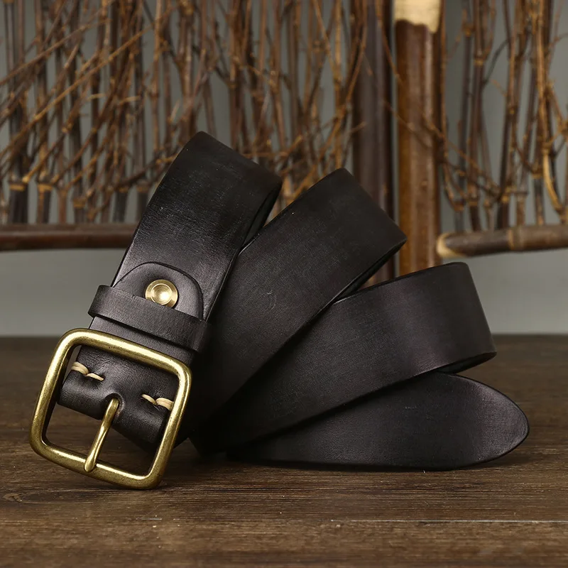 IronStitch™ 3.8cm Wide Vintage Leather Belt for Men – 100% Genuine Cowhide with Copper Pin Buckle 6