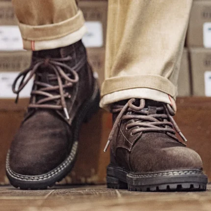 Retro Brown Mid-Top Genuine Leather Boots for Men | Breathable Fall Work Boots 1