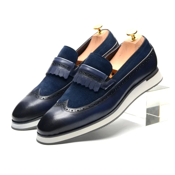 RegalWave™ Luxury Wingtip Tassel Loafers – Men’s Slip-On Cowhide & Suede Shoes 1