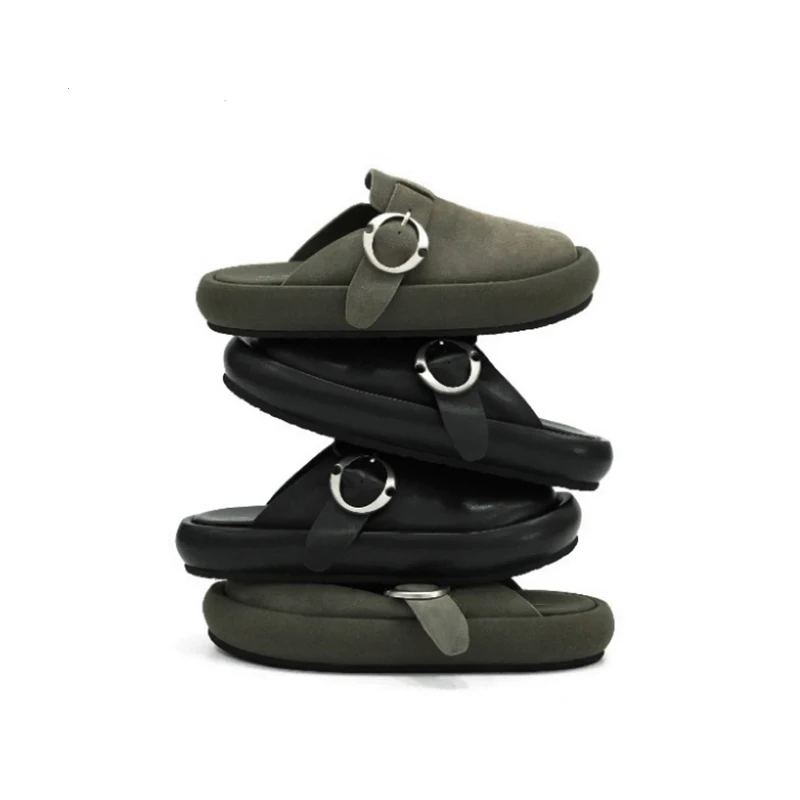 Green Arc Buckle Tire Slippers™ – Unisex Suede Beach Mules