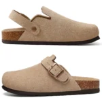 ComfortStep™ Women's Cow Suede Clogs – Cork Footbed Leather Mules with Arch Support & Adjustable Buckle 13