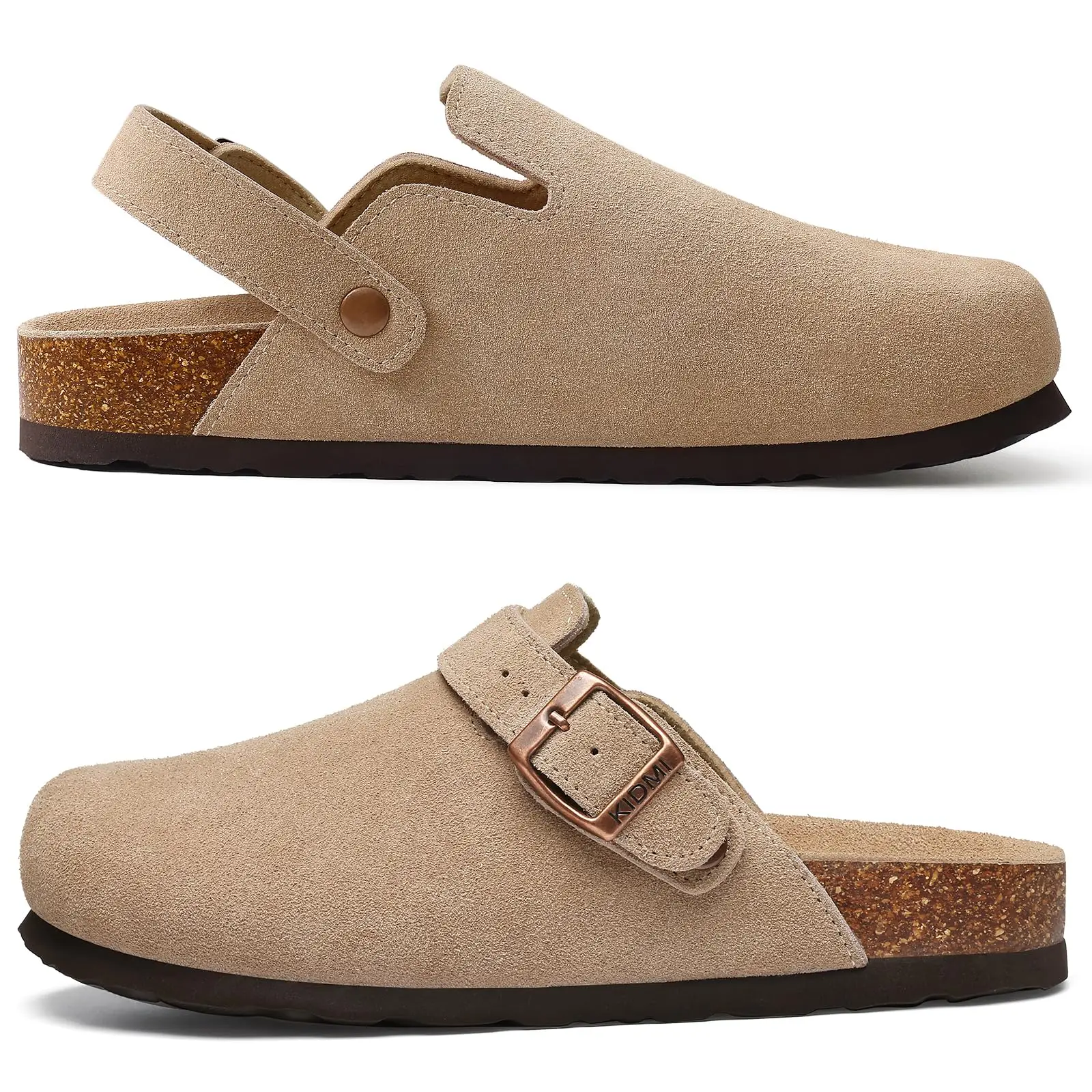 ComfortStep™ Women's Cow Suede Clogs – Cork Footbed Leather Mules with Arch Support & Adjustable Buckle 13
