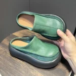 Retro Leather Wedge Beach Slides™ – Women’s Thick Heel Sandals 6