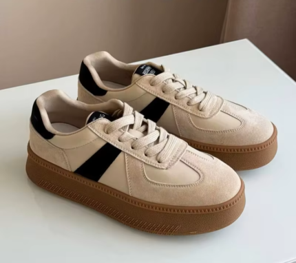 4.2cm Handcrafted Pigskin Mixed-Color Sneakers for Women – BloomWeave™ Breathable Fashion Pigskin Sneakers