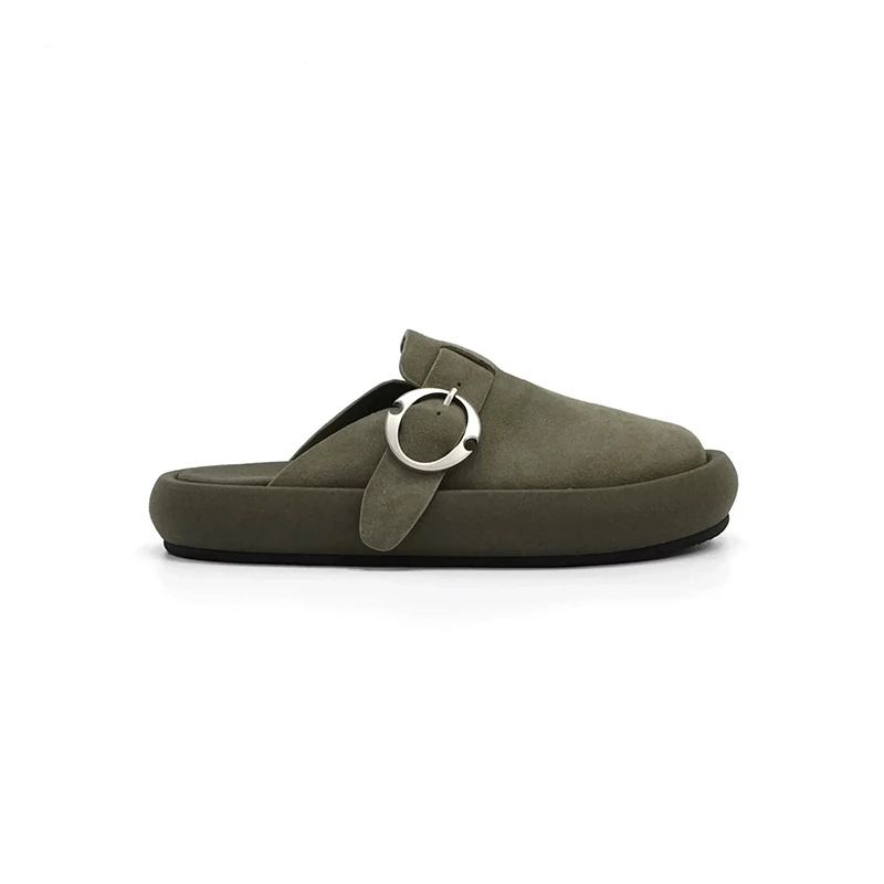 Green Arc Buckle Tire Slippers™ – Unisex Suede Beach Mules 2