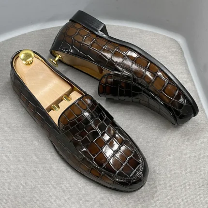 BrandDesign™ Luxury Alligator-Print Penny Loafers – Waterproof Cowhide Slip-Ons 22