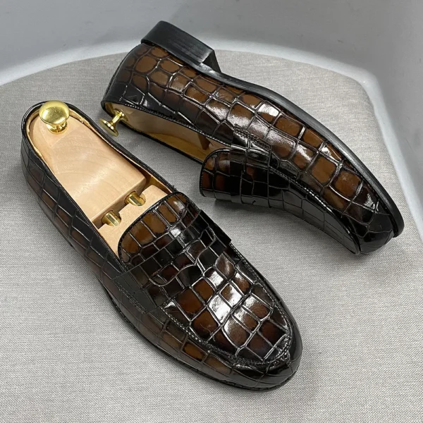 BrandDesign™ Luxury Alligator-Print Penny Loafers – Waterproof Cowhide Slip-Ons 22