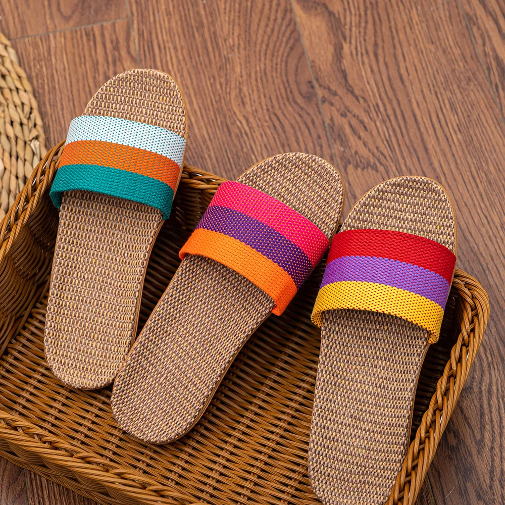BreezEase™ Women’s Summer Linen Slippers – Lightweight Striped Hemp Slides with EVA Sole 11
