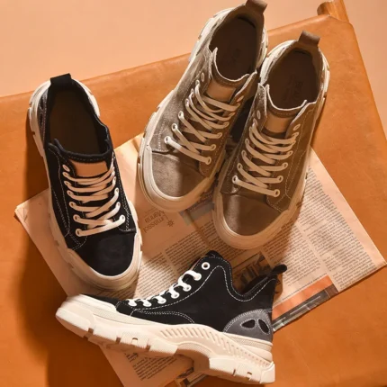 3cm EvoChic™ Handmade Suede Leather High-Top Sneakers For Women - Chic Lace-Free Suede Flats 2