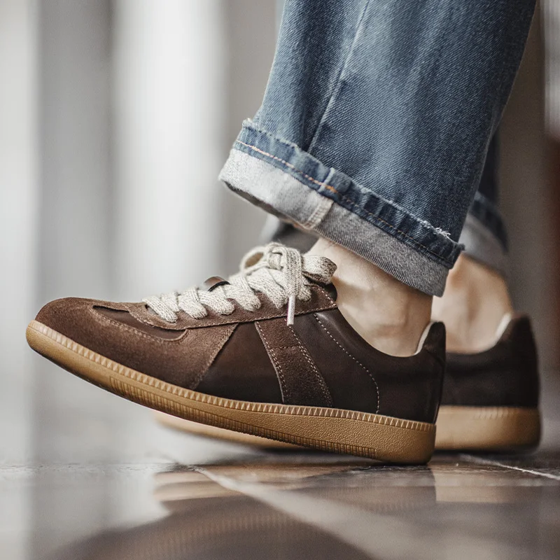 Supreme Cozy Classic™ Brown Spliced German Trainer Sneakers – Men’s Low-Top Autumn/Winter Casual 2