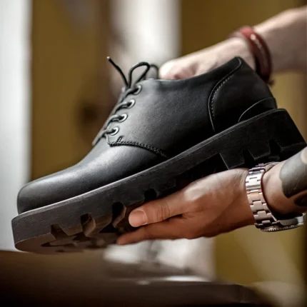Men’s Matte Thick Sole Derby Shoes – STRETFORM™ Retro Casual Leather Lace-Ups