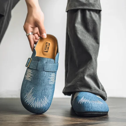 DENIVIN™ Denim Suede Arch-Support Mules – Men’s Summer Outdoor Slides 1