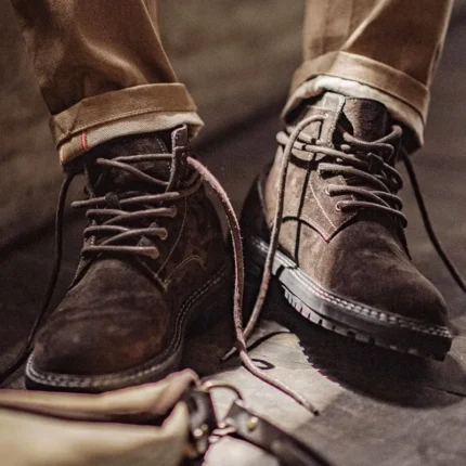 Retro Brown Mid-Top Genuine Leather Boots for Men | Breathable Fall Work Boots 2