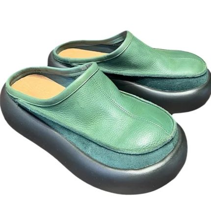 Retro Leather Wedge Beach Slides™ – Women’s Thick Heel Sandals 2