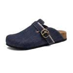 CorkCraft™ Men’s Vintage Denim Patchwork Cork Mules – Breathable Slip-On Sandals with Adjustable Buckle for Summer Outdoor & Home (Blue) 6