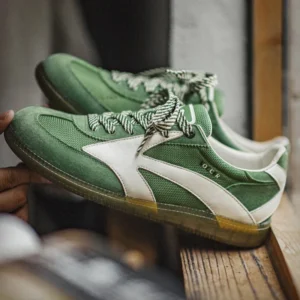 Retro German Trainer Sneakers – Men's Breathable Summer Mesh Patchwork Streetwear Shoes in Green 1