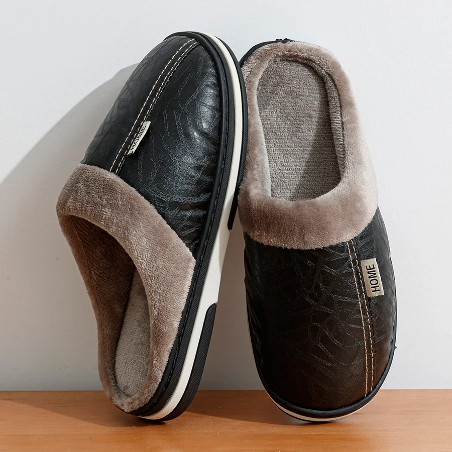 CozyStep™ Comfortable Waterproof PU Leather Winter Slippers – Big Sizes 2