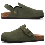 ComfortStep™ Women's Cow Suede Clogs – Cork Footbed Leather Mules with Arch Support & Adjustable Buckle 1