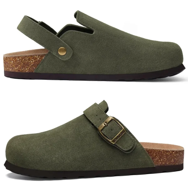 ComfortStep™ Women's Cow Suede Clogs – Cork Footbed Leather Mules with Arch Support & Adjustable Buckle 1