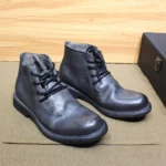 British Style Handmade Men’s Calf Leather Ankle Boots – Lace-Up Motorcycle Winter Boots with Leather Sole in Black, Brown, Gray 3
