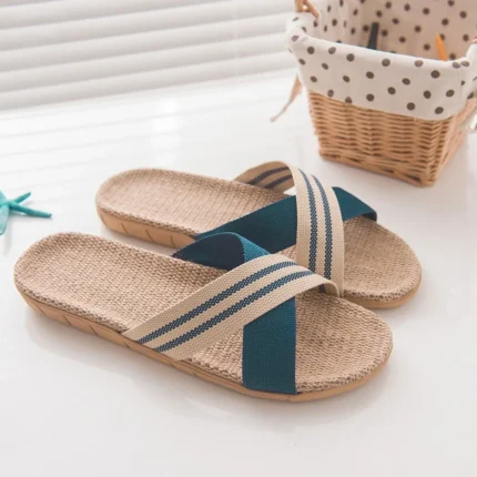 LinoStep™ Unisex Anti-Slip Indoor Canvas Slippers – Lightweight Open-Toe Linen House & Beach Slides 2