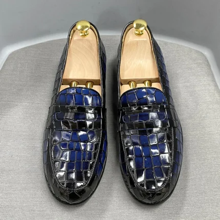 BrandDesign™ Luxury Alligator-Print Penny Loafers – Waterproof Cowhide Slip-Ons 1