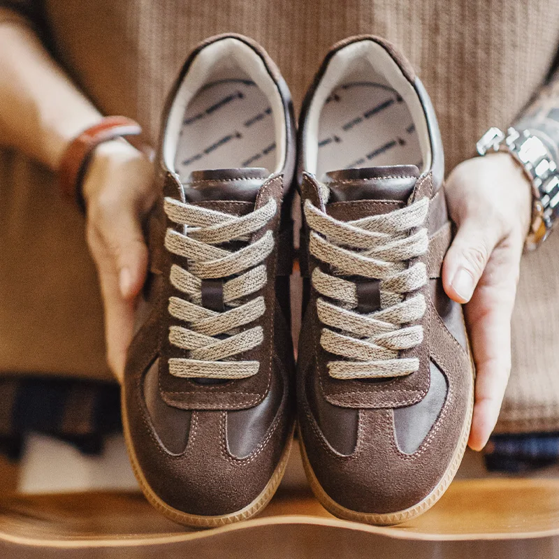 Supreme Cozy Classic™ Brown Spliced German Trainer Sneakers – Men’s Low-Top Autumn/Winter Casual 3