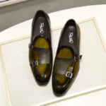 Hand-Painted Patent Leather Monk Strap Loafers for Men – Black & Green Formal Slip-On Dress Shoes 2