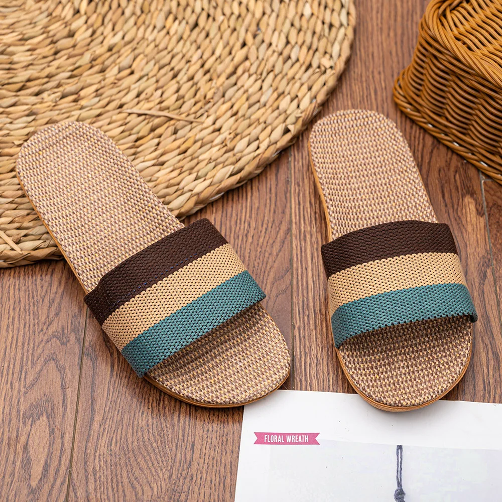 BreezEase™ Women’s Summer Linen Slippers – Lightweight Striped Hemp Slides with EVA Sole 14