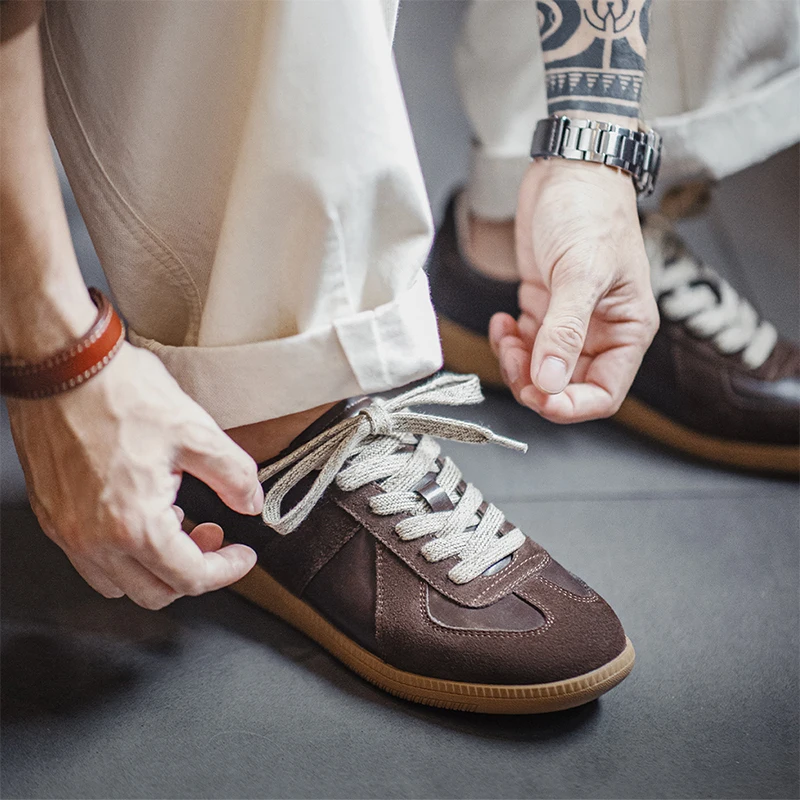 Supreme Cozy Classic™ Brown Spliced German Trainer Sneakers – Men’s Low-Top Autumn/Winter Casual 4