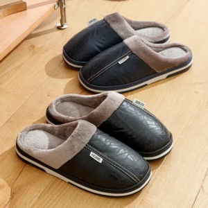 CozyStep™ Comfortable Waterproof PU Leather Winter Slippers – Big Sizes 1