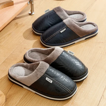 CozyStep™ Comfortable Waterproof PU Leather Winter Slippers – Big Sizes 1