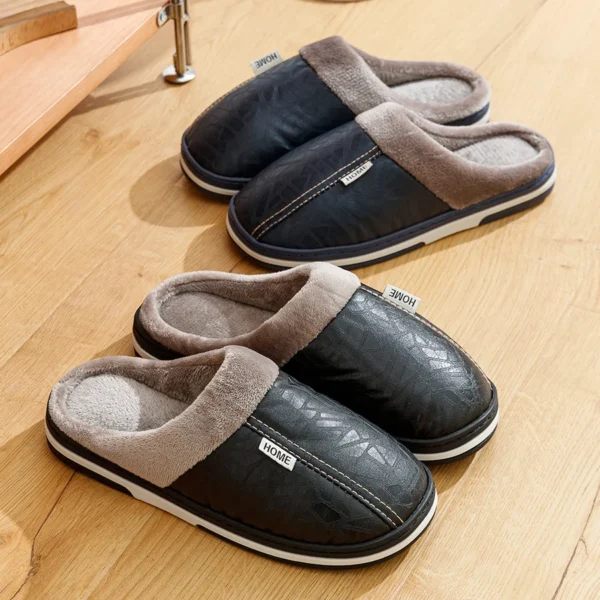 CozyStep™ Comfortable Waterproof PU Leather Winter Slippers – Big Sizes 1