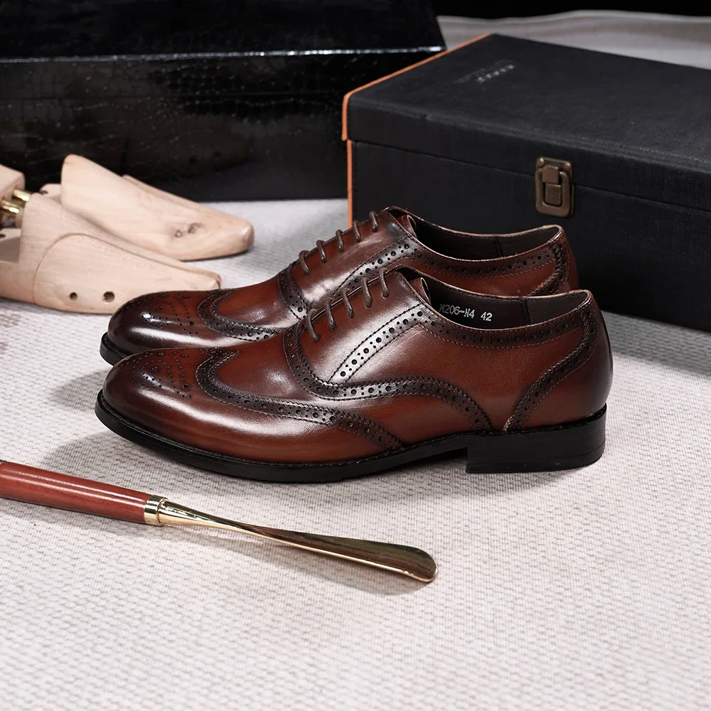 BrogueElite™ Men’s Genuine Leather Wingtip Oxford Lace‑Up Dress Shoes 3