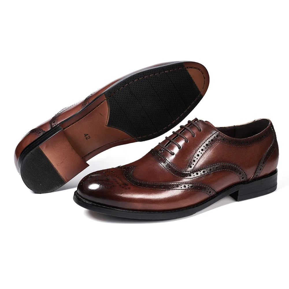 BrogueElite™ Men’s Genuine Leather Wingtip Oxford Lace‑Up Dress Shoes 5