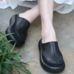 Retro Leather Wedge Beach Slides™ – Women’s Thick Heel Sandals 5