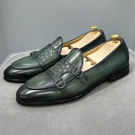 Luxury Men's Genuine Cow Leather Monk Strap Loafers | Slip-On Wedding & Business Dress Shoes 1