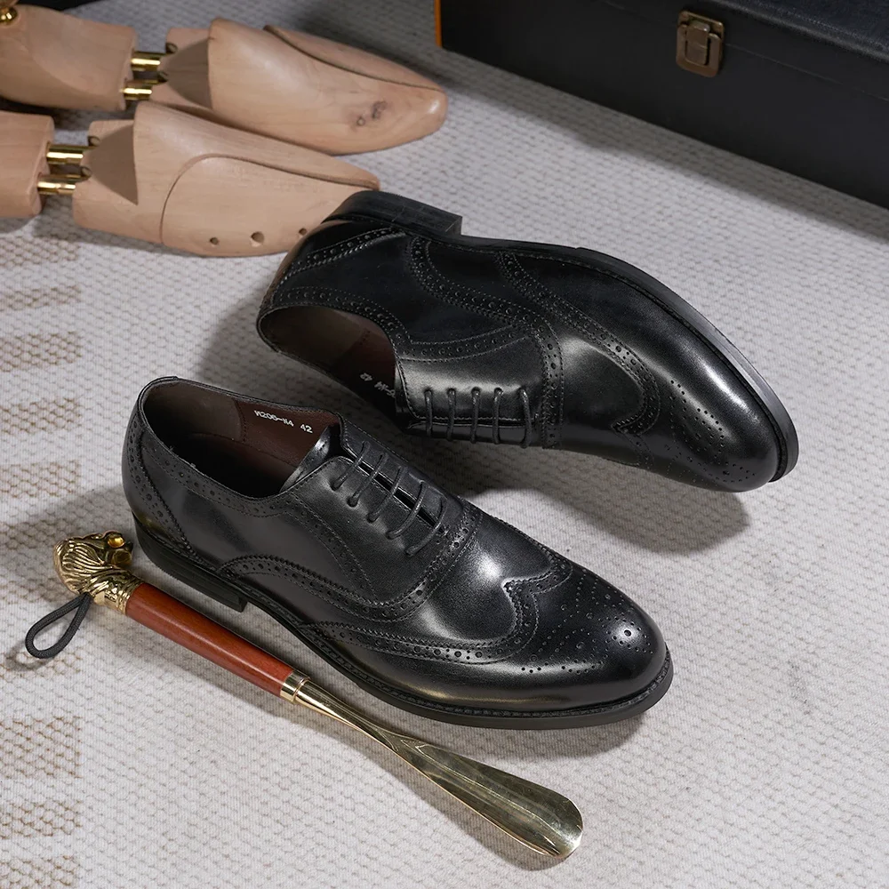 BrogueElite™ Men’s Genuine Leather Wingtip Oxford Lace‑Up Dress Shoes 4