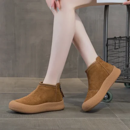 FROSTINE™ Women’s Split Leather Snow Boots – Short Faux-Fur Winter Ankle Boots (Sizes 35–43)