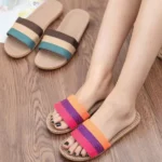 BreezEase™ Women’s Summer Linen Slippers – Lightweight Striped Hemp Slides with EVA Sole 1
