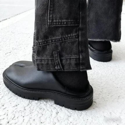 UNITYPUREMAX™ Men’s Genuine Leather Split-Toe Tabi Shoes – Black Casual Slip-On Shoes