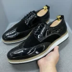 BritanniaElite™ Men’s Wingtip Brogue Oxfords | Waterproof Patent & Suede Loafers 18