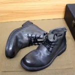 British Style Handmade Men’s Calf Leather Ankle Boots – Lace-Up Motorcycle Winter Boots with Leather Sole in Black, Brown, Gray 5