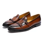 Luxury Men's Genuine Cow Leather Monk Strap Loafers | Slip-On Wedding & Business Dress Shoes 6