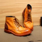 Handmade Men's Western Ankle Boots – Genuine Calfskin Leather, Lace-Up, Metal Toe, Winter Motorcycle Boots 1