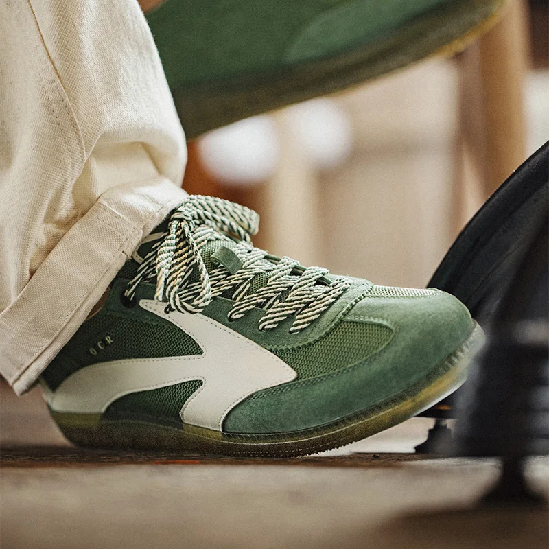 Retro German Trainer Sneakers – Men's Breathable Summer Mesh Patchwork Streetwear Shoes in Green 3