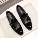 Hand-Painted Patent Leather Monk Strap Loafers for Men – Black & Green Formal Slip-On Dress Shoes 5