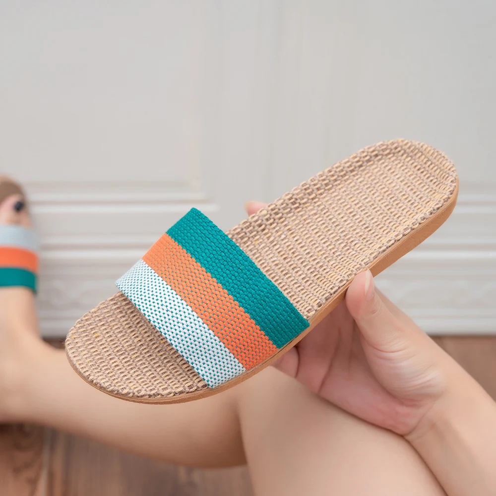 BreezEase™ Women’s Summer Linen Slippers – Lightweight Striped Hemp Slides with EVA Sole 5
