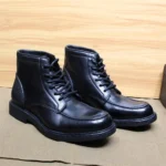 Handmade Men's Western Ankle Boots – Genuine Calfskin Leather, Lace-Up, Metal Toe, Winter Motorcycle Boots 3